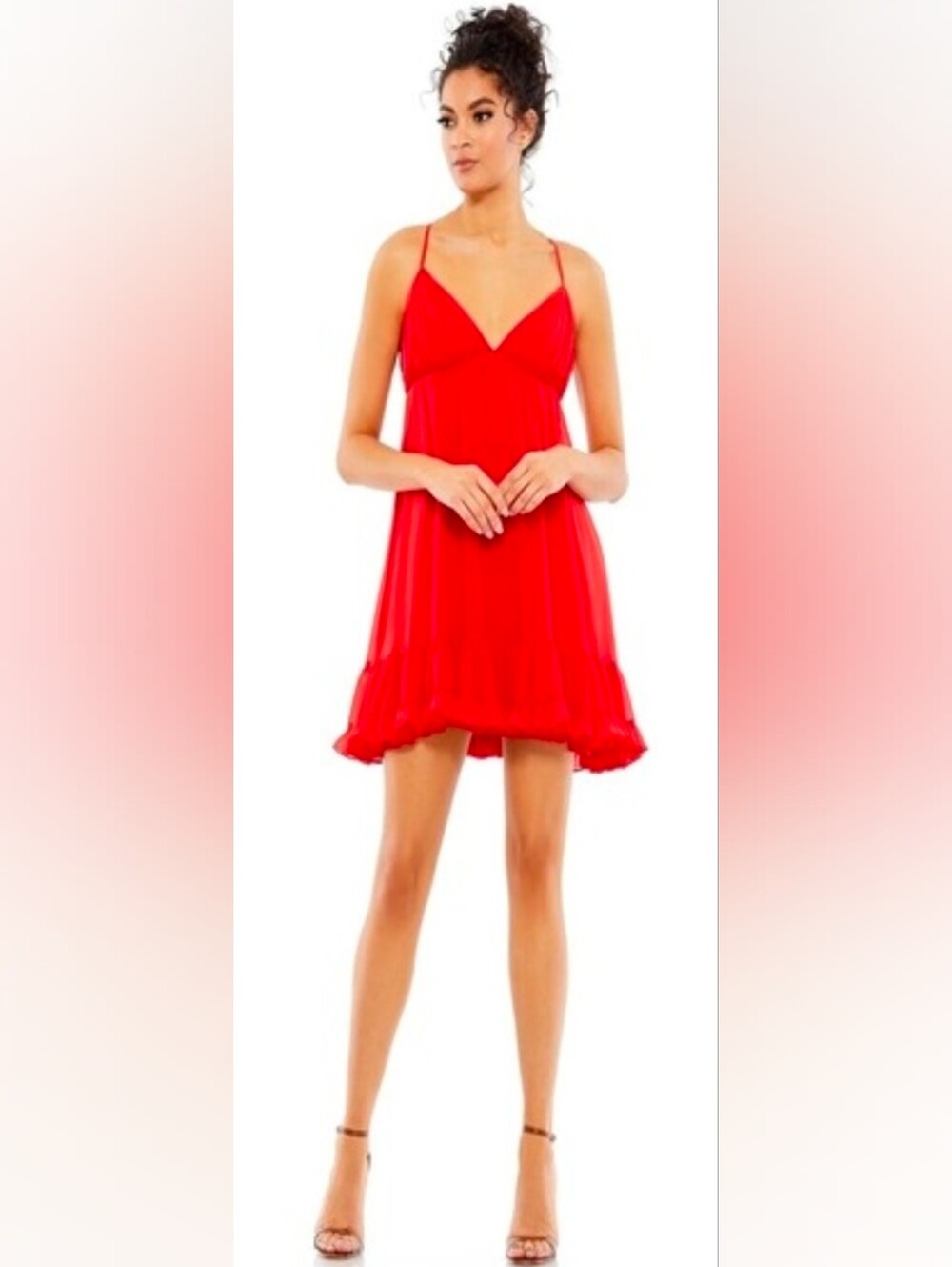 Mac Duggal NWT Red Chiffon Ruffle V-Neck Party Mini Dress Size 2 #70194